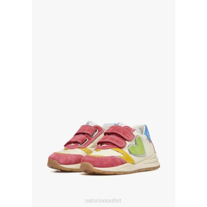 Kids Naturino Fuchsia-White QUELLY VL Suede and Fabric Sneakers J6T6479