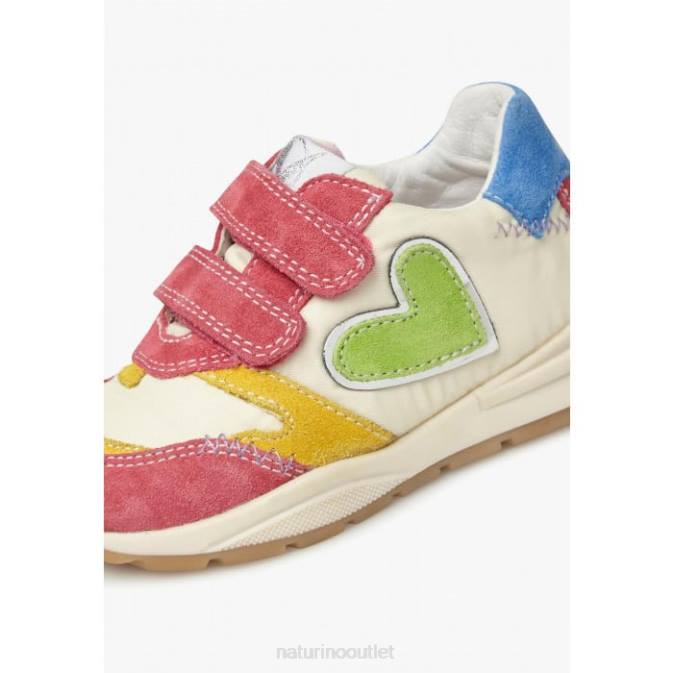 Kids Naturino Fuchsia-White QUELLY VL Suede and Fabric Sneakers J6T6479