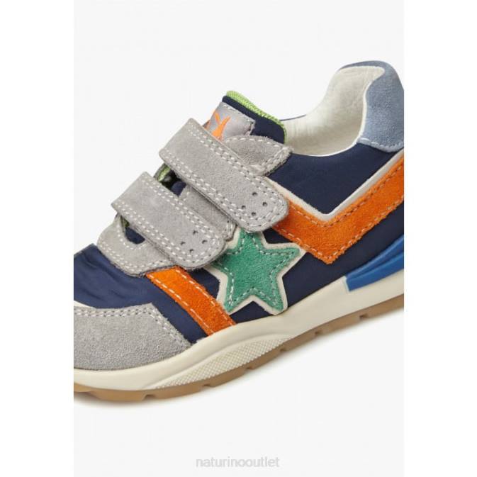 Kids Naturino Grey-Blue EVON VL Suede and Fabric Sneakers J6T6401