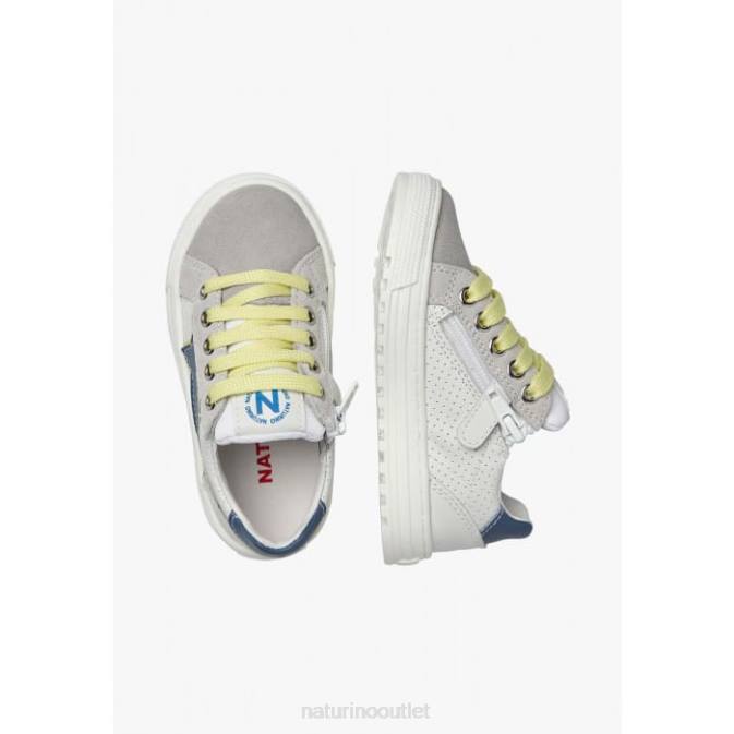 Kids Naturino Grey-Fluo Green BLITZ ZIP. Leather and Suede Sneakers J6T6387