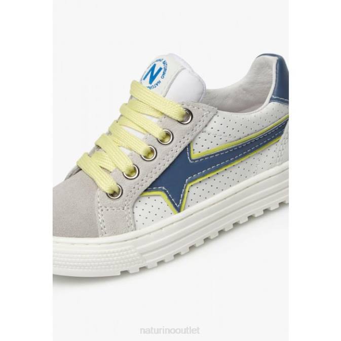 Kids Naturino Grey-Fluo Green BLITZ ZIP. Leather and Suede Sneakers J6T6387