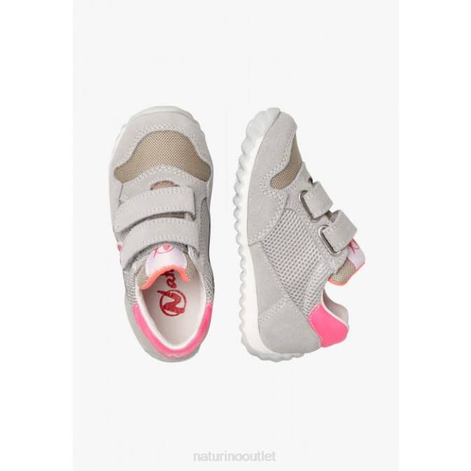 Kids Naturino Grey-Fuchsia SAMMY 2 VL. Leather and Fabric Sneakers J6T6517