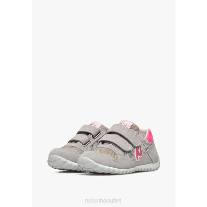 Kids Naturino Grey-Fuchsia SAMMY 2 VL. Leather and Fabric Sneakers J6T6517
