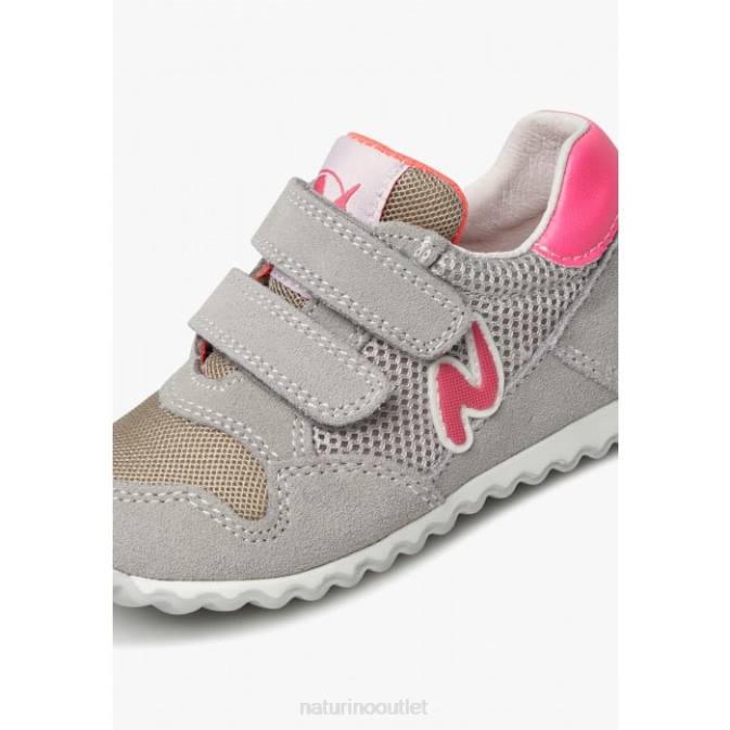 Kids Naturino Grey-Fuchsia SAMMY 2 VL. Leather and Fabric Sneakers J6T6517