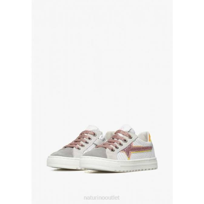Kids Naturino Grey-Pink BLITZ ZIP. Leather and Suede Sneakers J6T6423