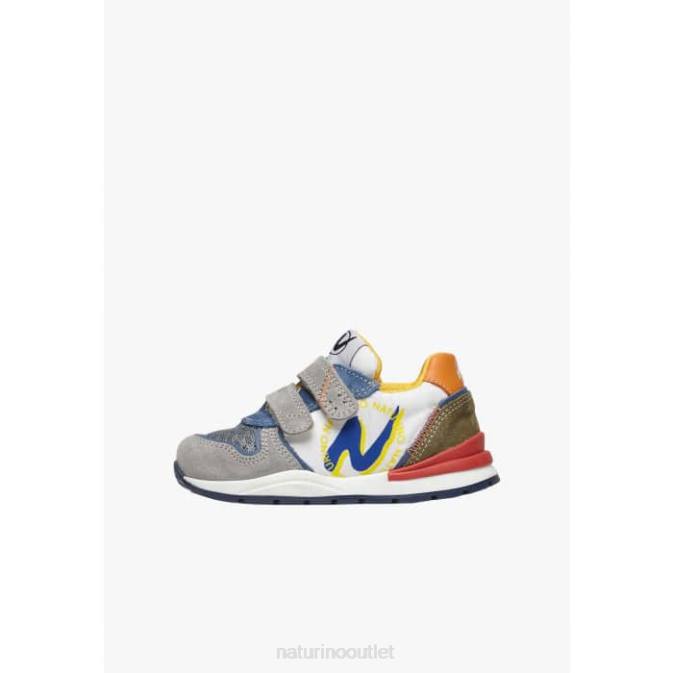 Kids Naturino Grey-White ARGAL VL Suede and Fabric Sneakers J6T6379