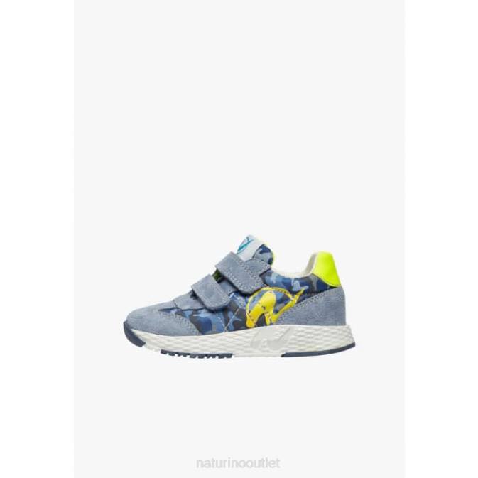 Kids Naturino Light Blue-Yellow JESKO VL. Technical Fabric and Suede Sneakers J6T6469