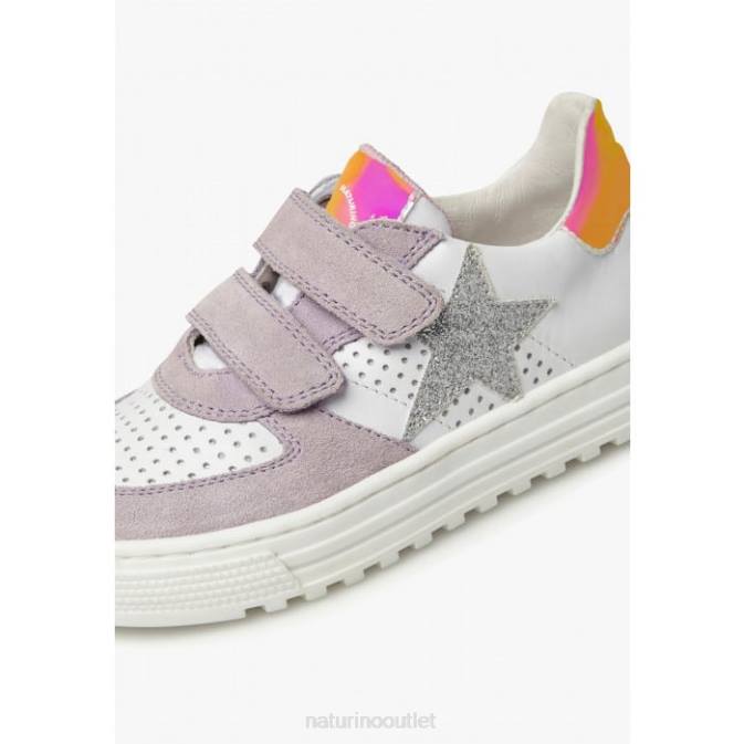 Kids Naturino Lilac-White HESS VL. Leather and Suede Sneakers J6T6502