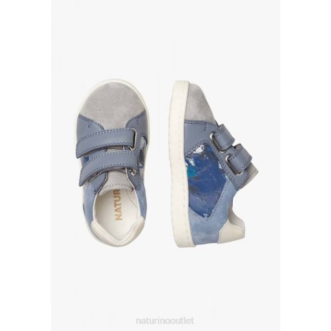 Kids Naturino Navy-Grey KOZUC VL Leather and Suede Sneakers J6T6447