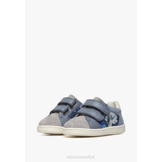 Kids Naturino Navy-Grey KOZUC VL Leather and Suede Sneakers J6T6447
