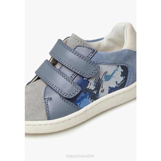 Kids Naturino Navy-Grey KOZUC VL Leather and Suede Sneakers J6T6447