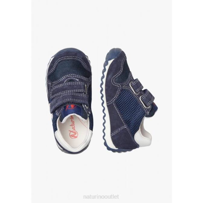 Kids Naturino Navy SAMMY 2 VL. Leather and Fabric Sneakers J6T6493