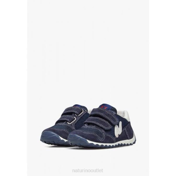 Kids Naturino Navy SAMMY 2 VL. Leather and Fabric Sneakers J6T6493