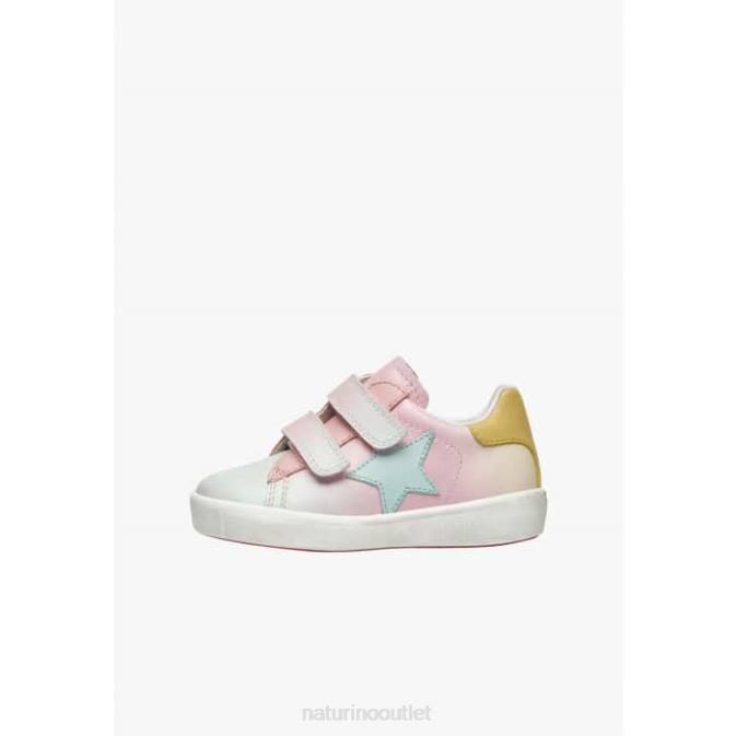 Kids Naturino Pink ANNIE VL Leather Sneakers with Star Patch J6T6364