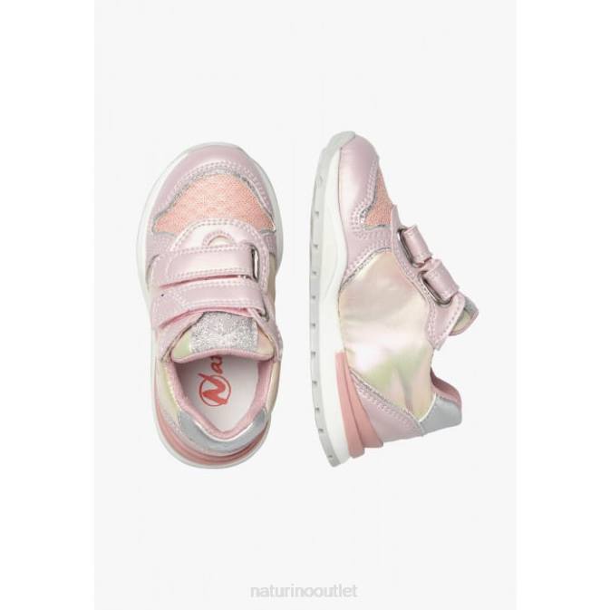 Kids Naturino Pink ARGAL VL Leather and Fabric Sneakers J6T6445