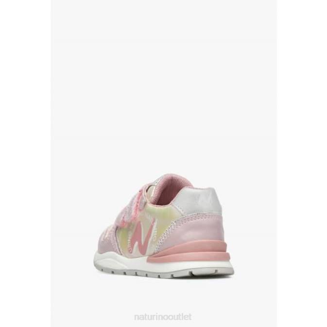 Kids Naturino Pink ARGAL VL Leather and Fabric Sneakers J6T6445