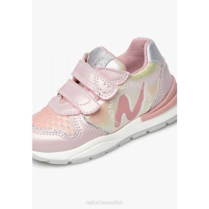 Kids Naturino Pink ARGAL VL Leather and Fabric Sneakers J6T6445