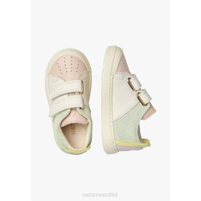 Kids Naturino Pink-Cream TRAJAN VL Leather and Suede Sneakers J6T6398