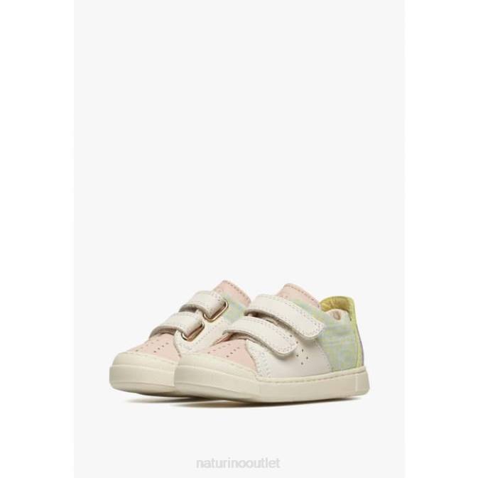 Kids Naturino Pink-Cream TRAJAN VL Leather and Suede Sneakers J6T6398