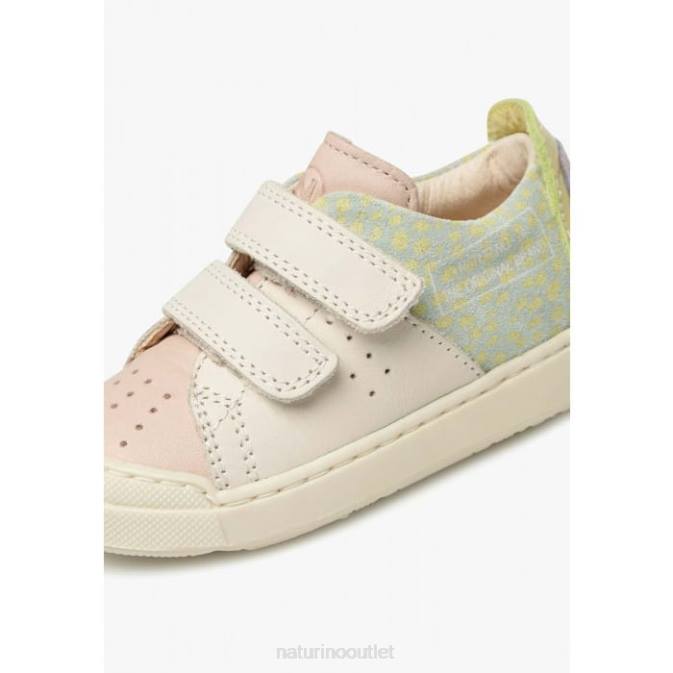 Kids Naturino Pink-Cream TRAJAN VL Leather and Suede Sneakers J6T6398