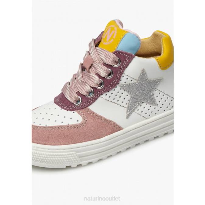 Kids Naturino Pink-White HESS HIGH ZIP. Leather Ankle Sneakers J6T6522