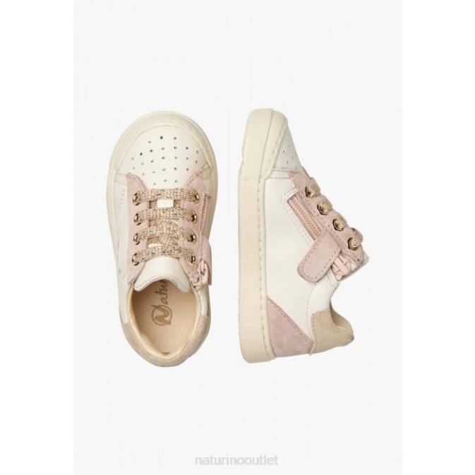 Kids Naturino Platinum-Powder Pink FALUK ZIP Leather and Suede Sneakers J6T6477
