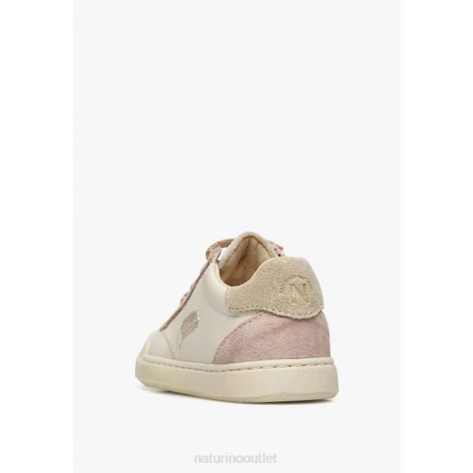 Kids Naturino Platinum-Powder Pink FALUK ZIP Leather and Suede Sneakers J6T6477