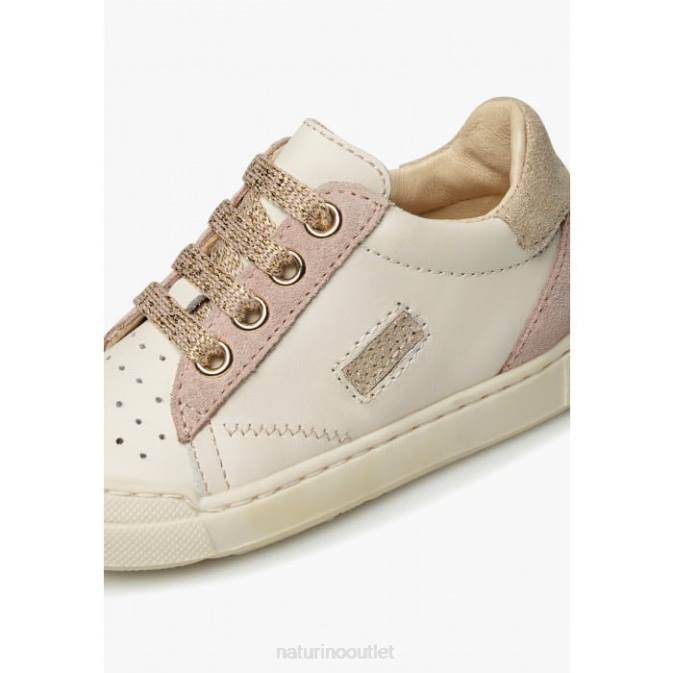 Kids Naturino Platinum-Powder Pink FALUK ZIP Leather and Suede Sneakers J6T6477