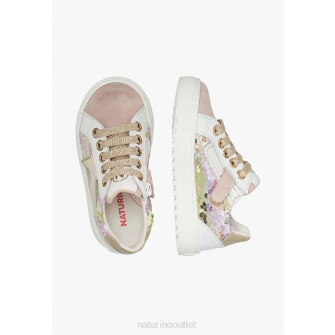 Kids Naturino Powder Pink BLITZ ZIP. Leather and Suede Sneakers J6T6383