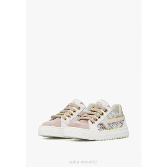 Kids Naturino Powder Pink BLITZ ZIP. Leather and Suede Sneakers J6T6383