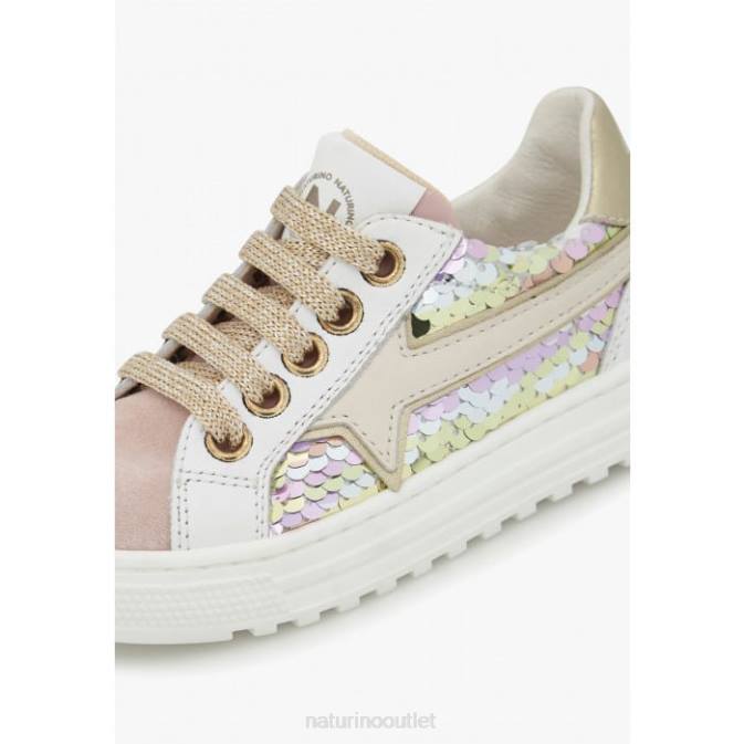 Kids Naturino Powder Pink BLITZ ZIP. Leather and Suede Sneakers J6T6383