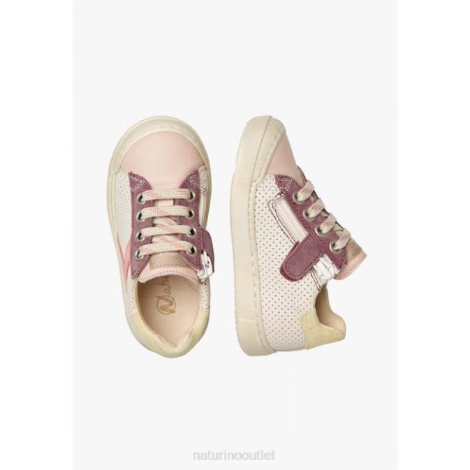 Kids Naturino Powder Pink-Cream CLARENDON ZIP Leather and Suede Sneakers J6T6503