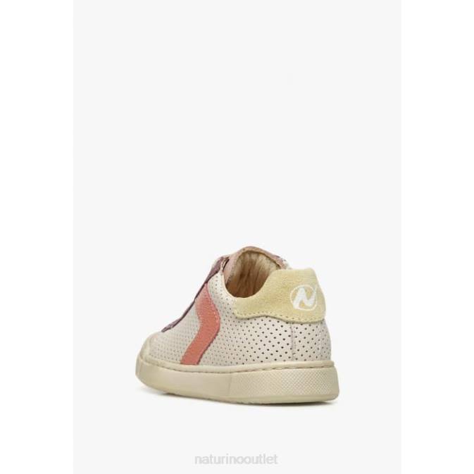 Kids Naturino Powder Pink-Cream CLARENDON ZIP Leather and Suede Sneakers J6T6503