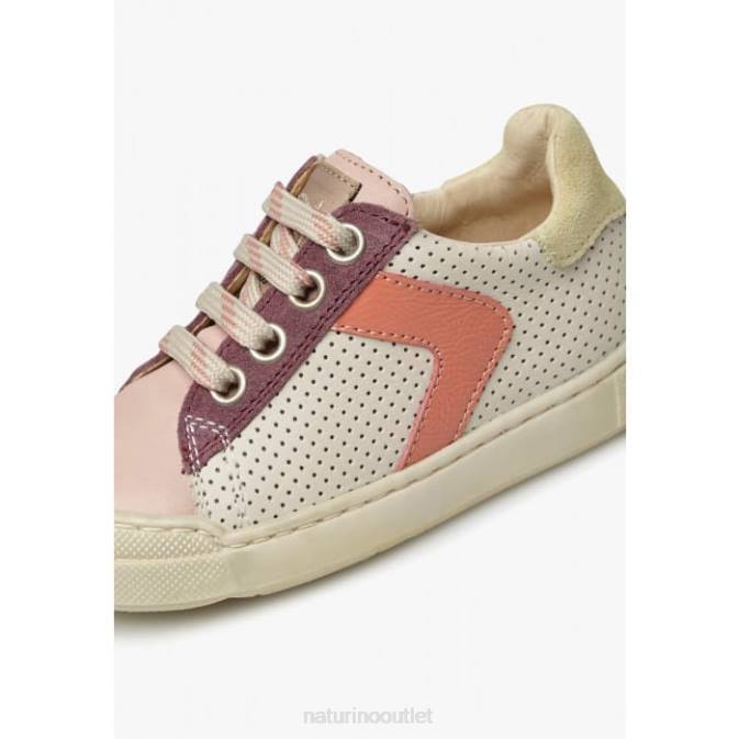 Kids Naturino Powder Pink-Cream CLARENDON ZIP Leather and Suede Sneakers J6T6503