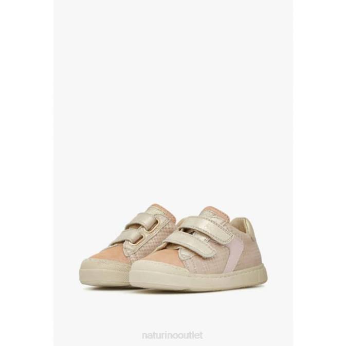 Kids Naturino Powder Pink-Platinum CLARENDON VL Leather and Suede Sneakers J6T6440