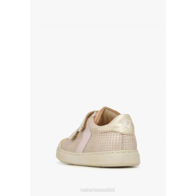 Kids Naturino Powder Pink-Platinum CLARENDON VL Leather and Suede Sneakers J6T6440