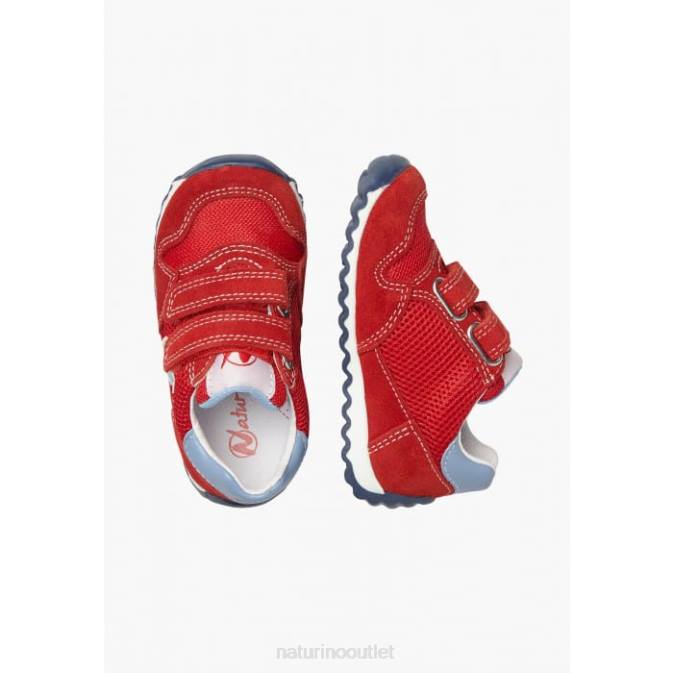 Kids Naturino Red SAMMY 2 VL. Leather and Fabric Sneakers J6T6418