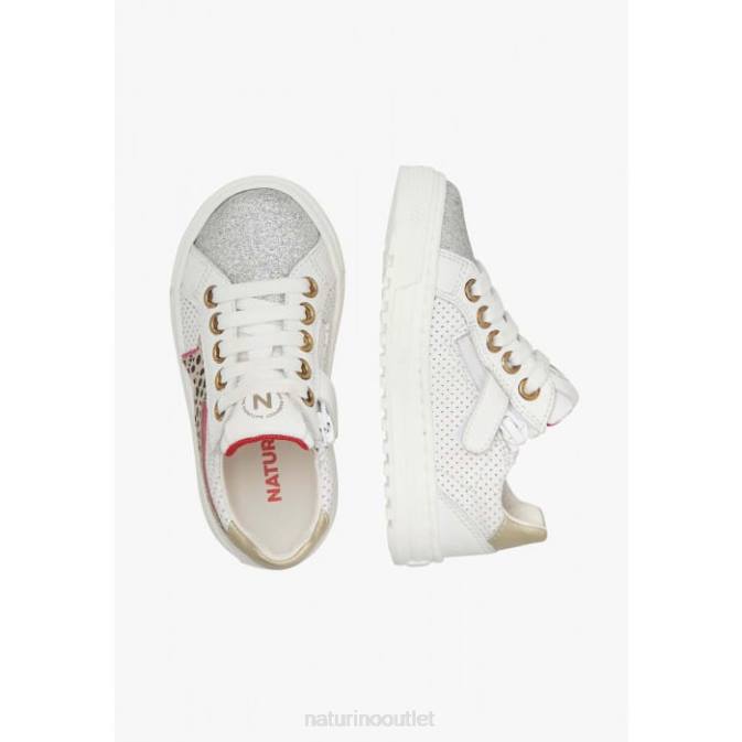 Kids Naturino Silver BLITZ ZIP. Leather Sneakers J6T6507