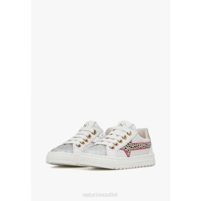 Kids Naturino Silver BLITZ ZIP. Leather Sneakers J6T6507