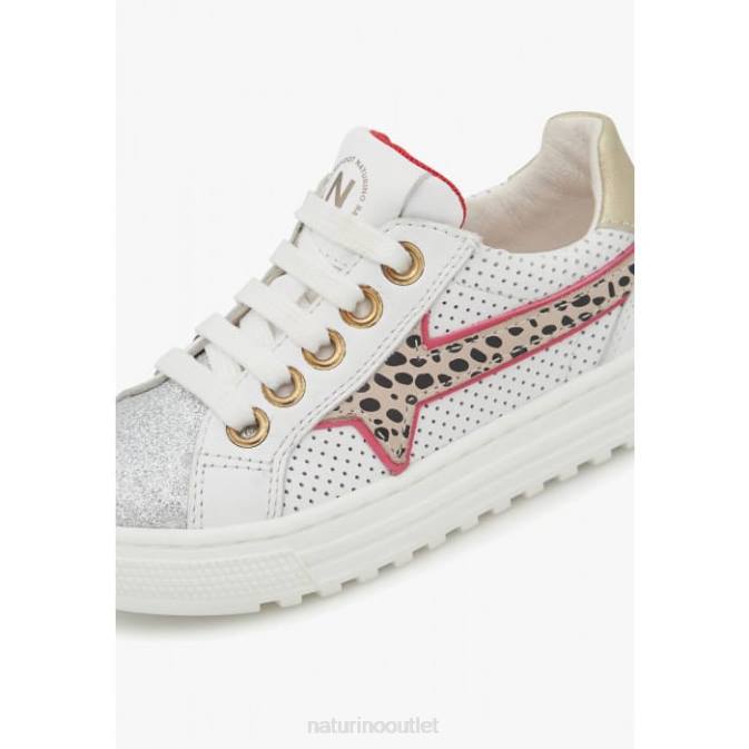 Kids Naturino Silver BLITZ ZIP. Leather Sneakers J6T6507