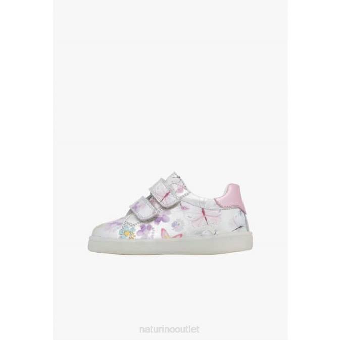 Kids Naturino Silver OWIE VL Leather Sneakers with Butterfly Print J6T6417