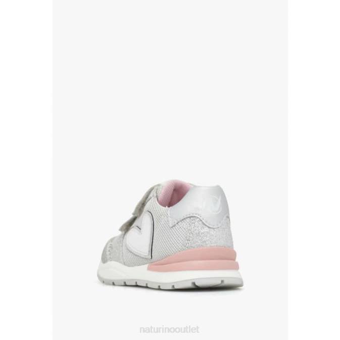 Kids Naturino Silver QUELLY VL Leather and Fabric Sneakers J6T6501