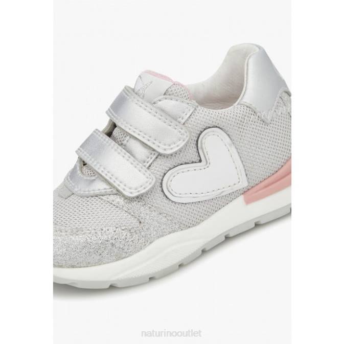 Kids Naturino Silver QUELLY VL Leather and Fabric Sneakers J6T6501