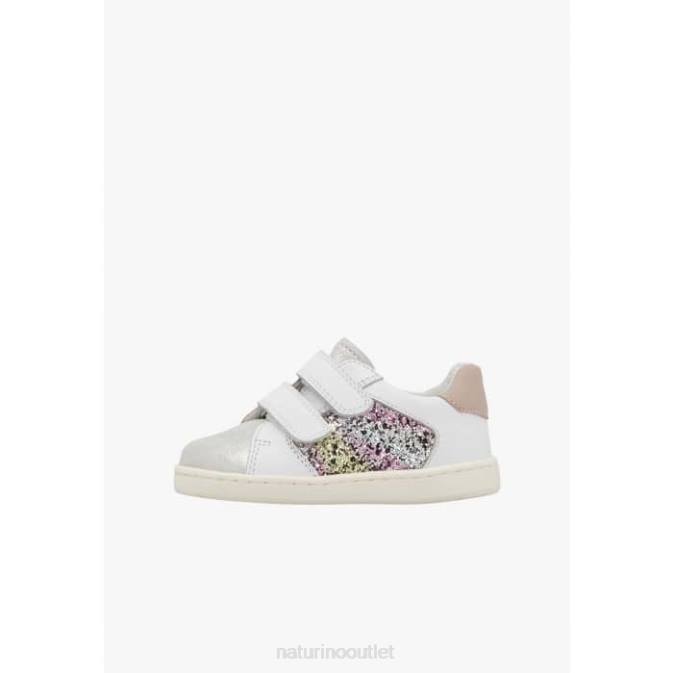 Kids Naturino Silver-White KOZUC VL Leather and Suede Sneakers J6T6405