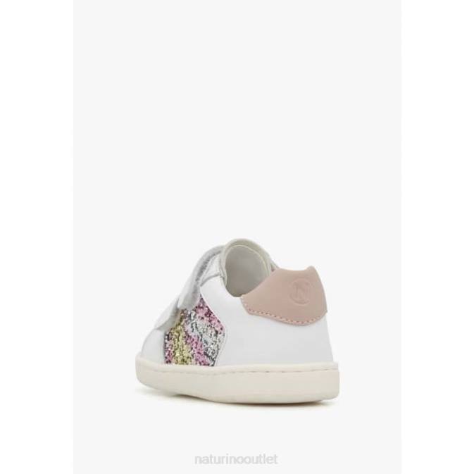 Kids Naturino Silver-White KOZUC VL Leather and Suede Sneakers J6T6405