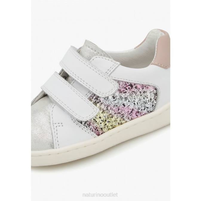 Kids Naturino Silver-White KOZUC VL Leather and Suede Sneakers J6T6405