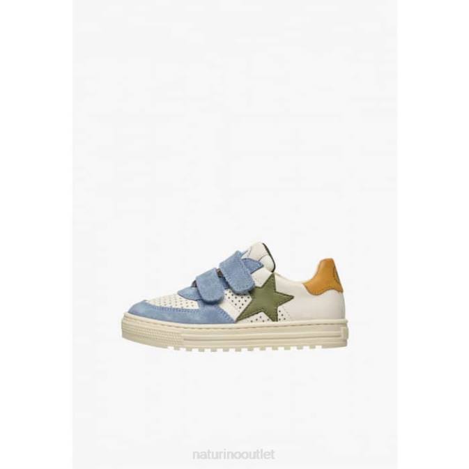 Kids Naturino Sky Blue-Beige HESS VL. Leather and Suede Sneakers J6T6382