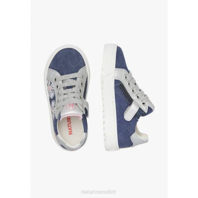 Kids Naturino Sky Blue-Silver CORIS 2 ZIP. Leather and Fabric Sneakers J6T6402