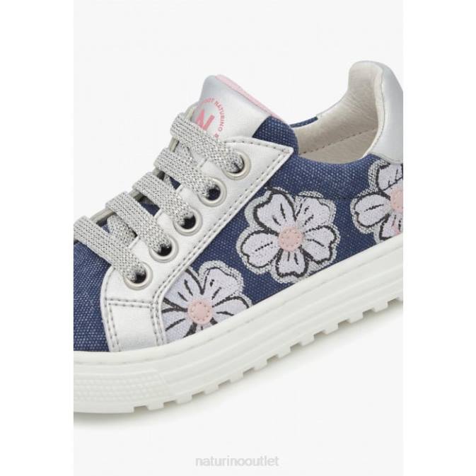 Kids Naturino Sky Blue-Silver CORIS 2 ZIP. Leather and Fabric Sneakers J6T6402