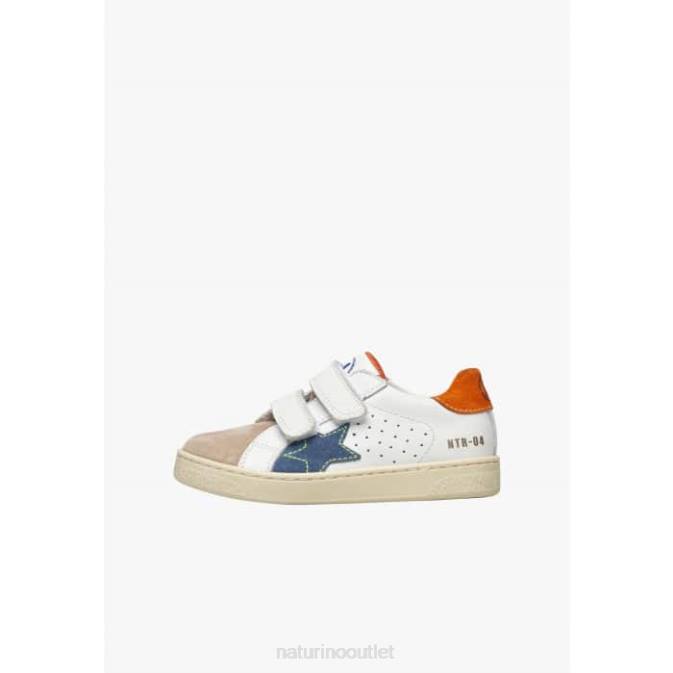 Kids Naturino White-Beige PINN VL. Leather and Suede Sneakers J6T6427